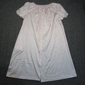 Vtg Lorraine Nightgown Women M Pink Lace‎ Trim Button Front Nylon USA 70s 80s